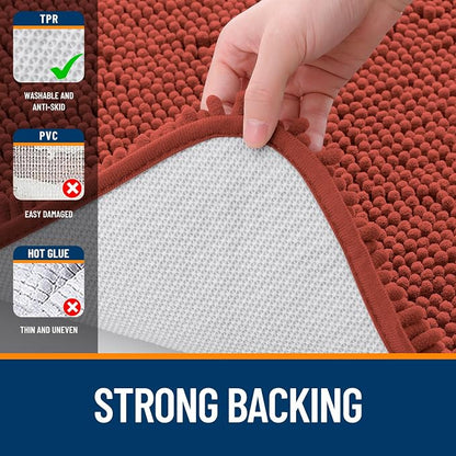 OLANLY Large Bathroom Rugs 59x35, Soft Absorbent Chenille Bath Rugs, Rubber Backing Quick Dry, Machine Washable Bath Mats for Bathroom Floor, Tub and Shower, Home Decor Accessories, Rustic Terracotta