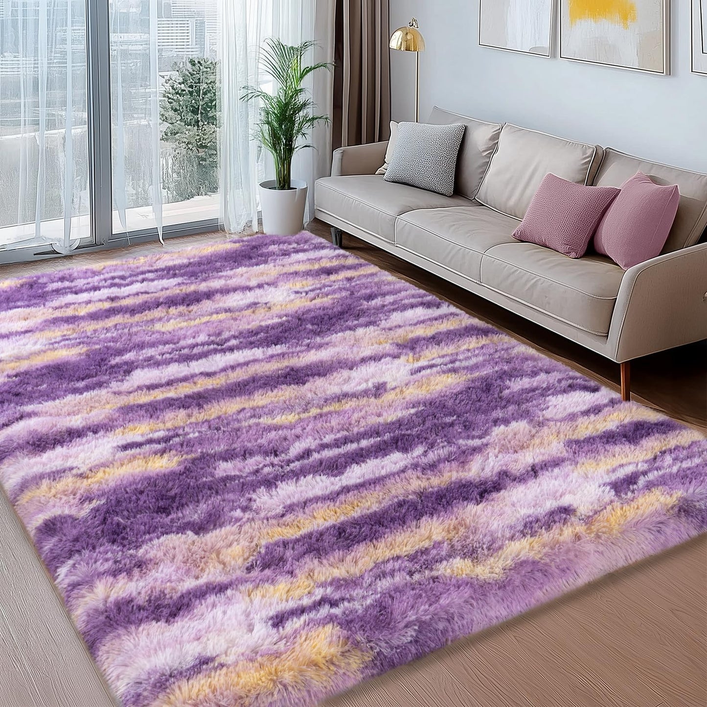 Ailyei Shag Rugs for Bedroom, 4x6 Abstract Purple Soft Fuzzy Rugs for Living Room, Fluffy Shaggy Plush Carpet Girls Kids Room Dorm Upgrade Non-Slip