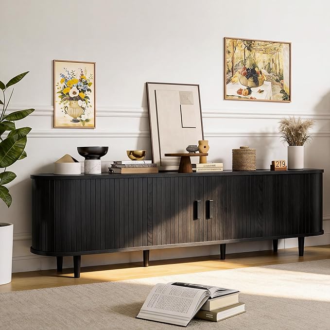 70" Mid Century Modern TV Stand, Wood TV Consoles