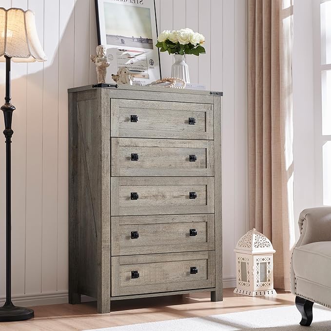 T4TREAM Farmhouse 5 Drawers Dresser Chests