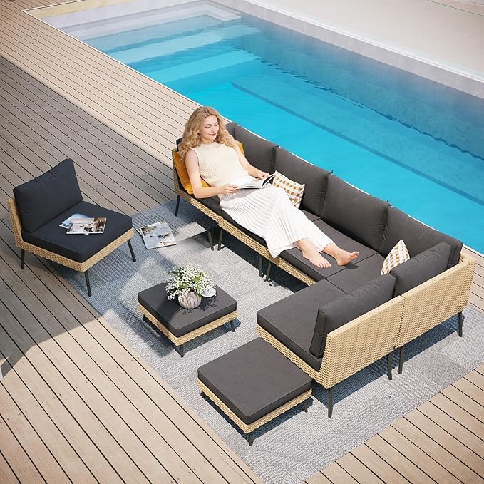 Aoxun 8-Piece Patio Furniture Set, Wicker Outdoor Furniture