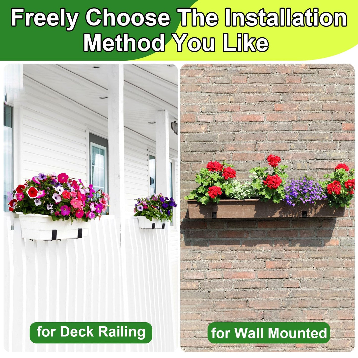Leinuosen 4 Pcs Adjustable Window Boxes Brackets Planter Box Bracket Heavy Duty Deck Railing Hanging Flower Stand for Windowsill Garden Fence Balcony (Black)