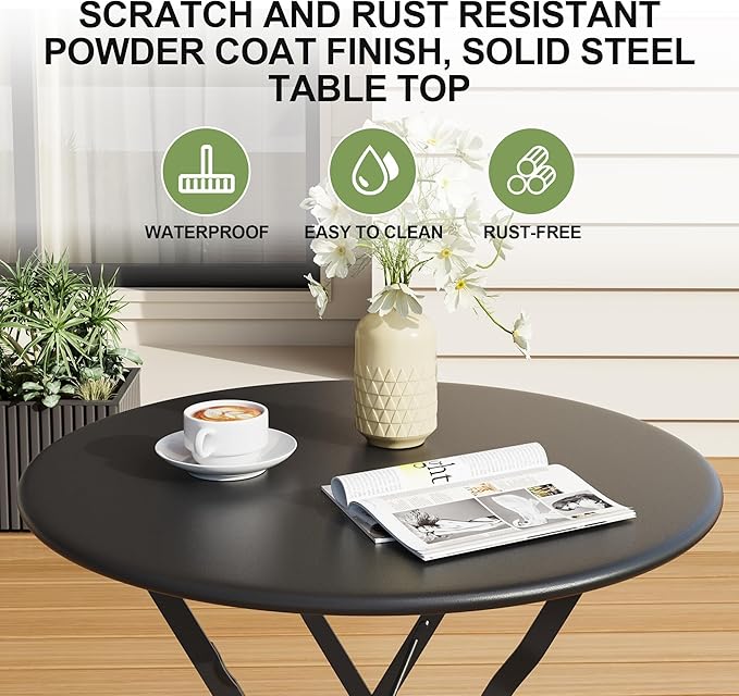 3-Piece Folding Bistro Set, Outdoor Patio Furniture Set