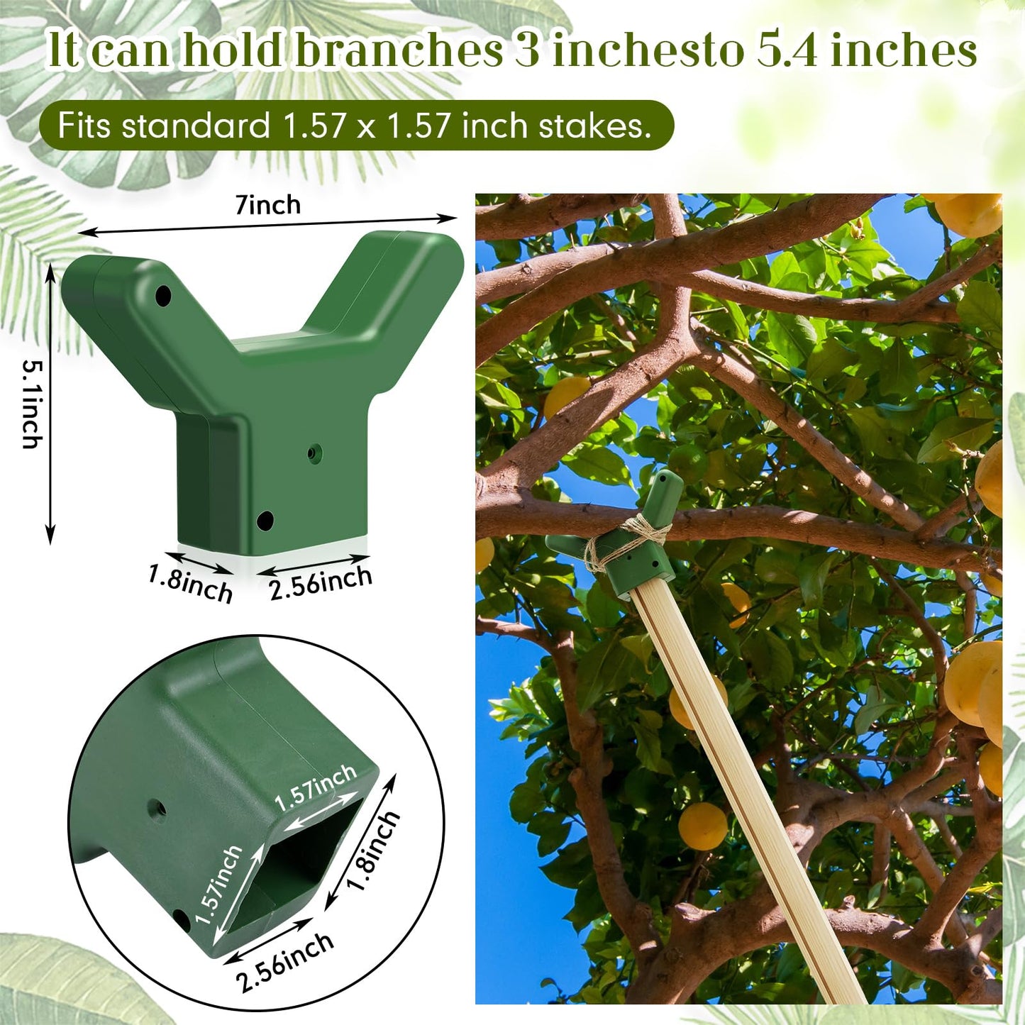 Yungyan 8 Pcs Tree Support, Plastic Fruit Tree Branch Support Device Tree Brace Prevent Them from Breaking for Vineyards Ornamental Gardens Orchards Fits on Standard 1.57 x 1.57 Inch Lumber (Green)