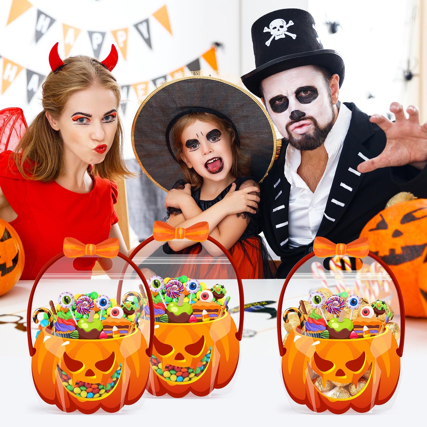 Fuutreo 36 Pcs Halloween Bags Plastic Halloween Goodie Bags with Handles Scary Holiday Sealed Pouch Sealing Pumpkin Treat Candy Pouch for Scary Holiday Party Candy Gift Supplies Decoration(Pumpkin)