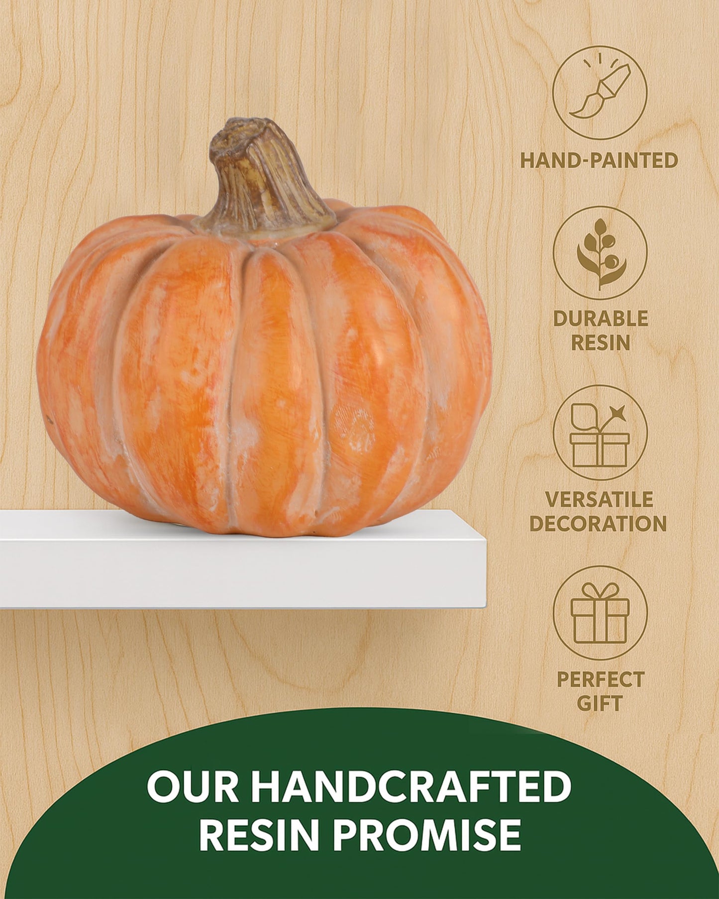 GoGnome Set of 3 Decorative Pumpkins – Resin Fall Harvest Décor in White, Sage Green & Orange, Rustic Autumn Table Centerpiece for Thanksgiving Farmhouse Home Decoration (White)
