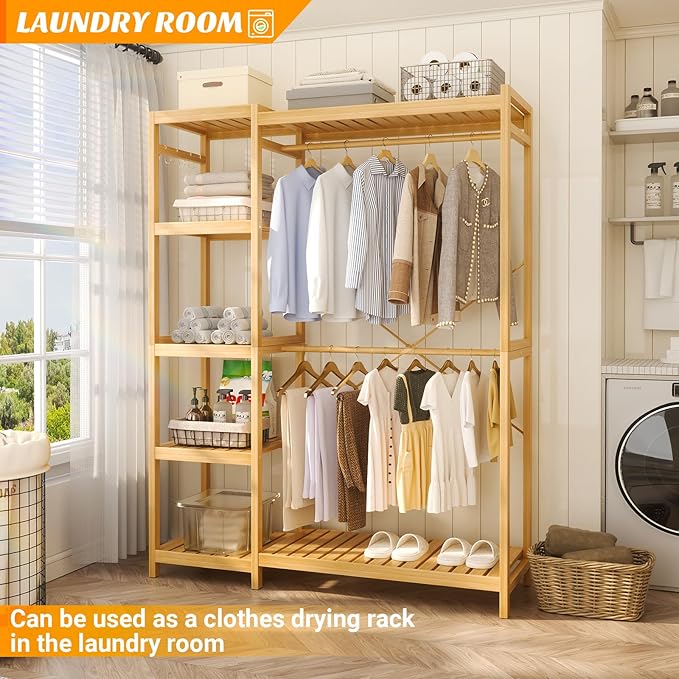 Homykic Bamboo Clothes Rack Garment Rack
