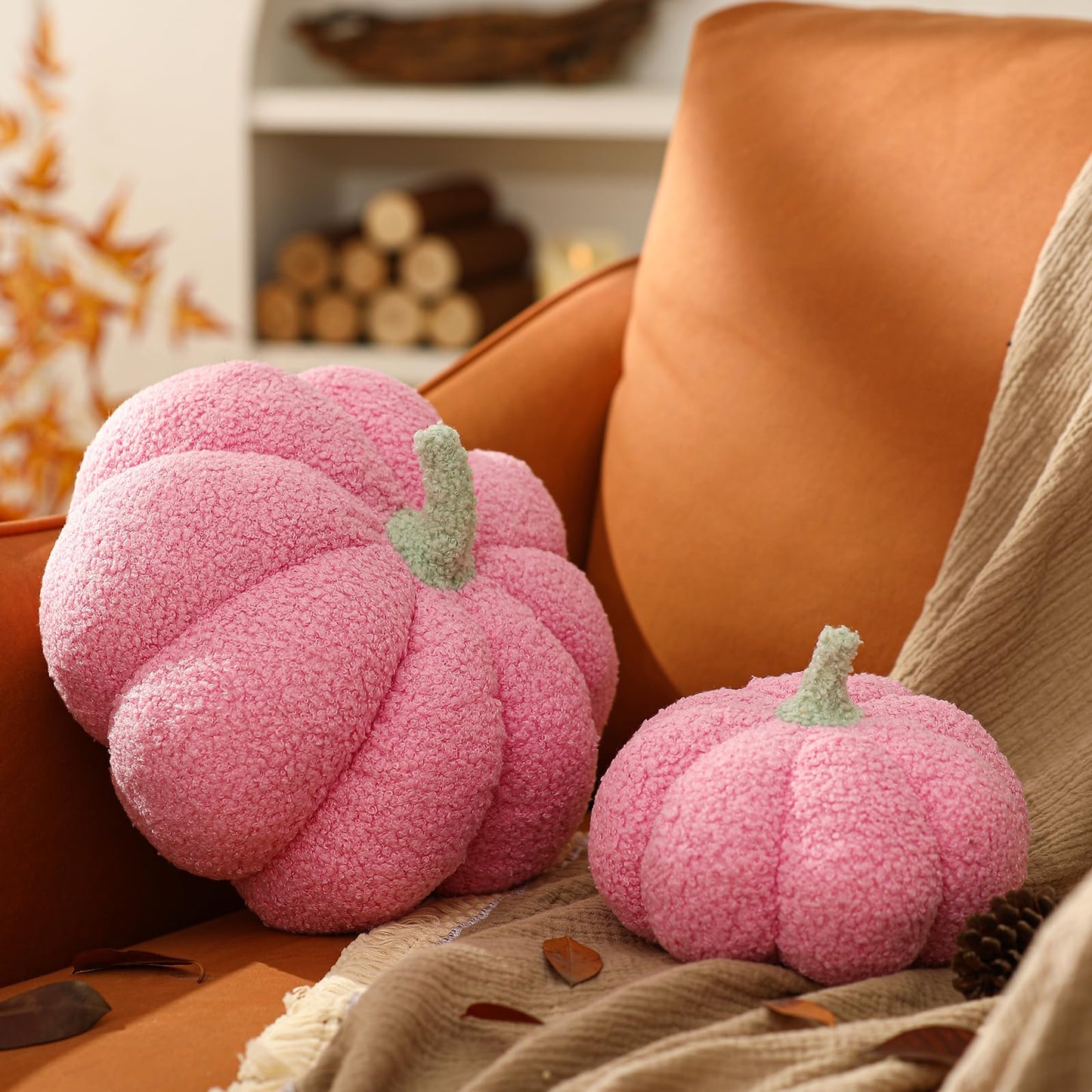YRXRUS Halloween Pumpkin Pillows, Pink Pumpkin Shaped Throw Pillows Gifts, Fall Room Decoration, Small Cute Halloween Pillow, Teddy Fleece Small Cute 4x7 Inches Pillow for Natural Decor
