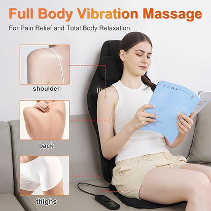 Vibration Back Massager with Heat for Chair, Massage Chair Pad with Waist Cooling & Neck Support, Seat Massager for Seniors, Office Workers, Fatigue & Pain Relief in Office, Home & Travel