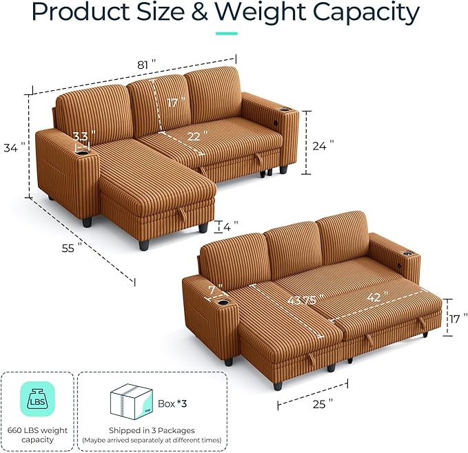LINSY HOME Sectional Sleeper Sofa