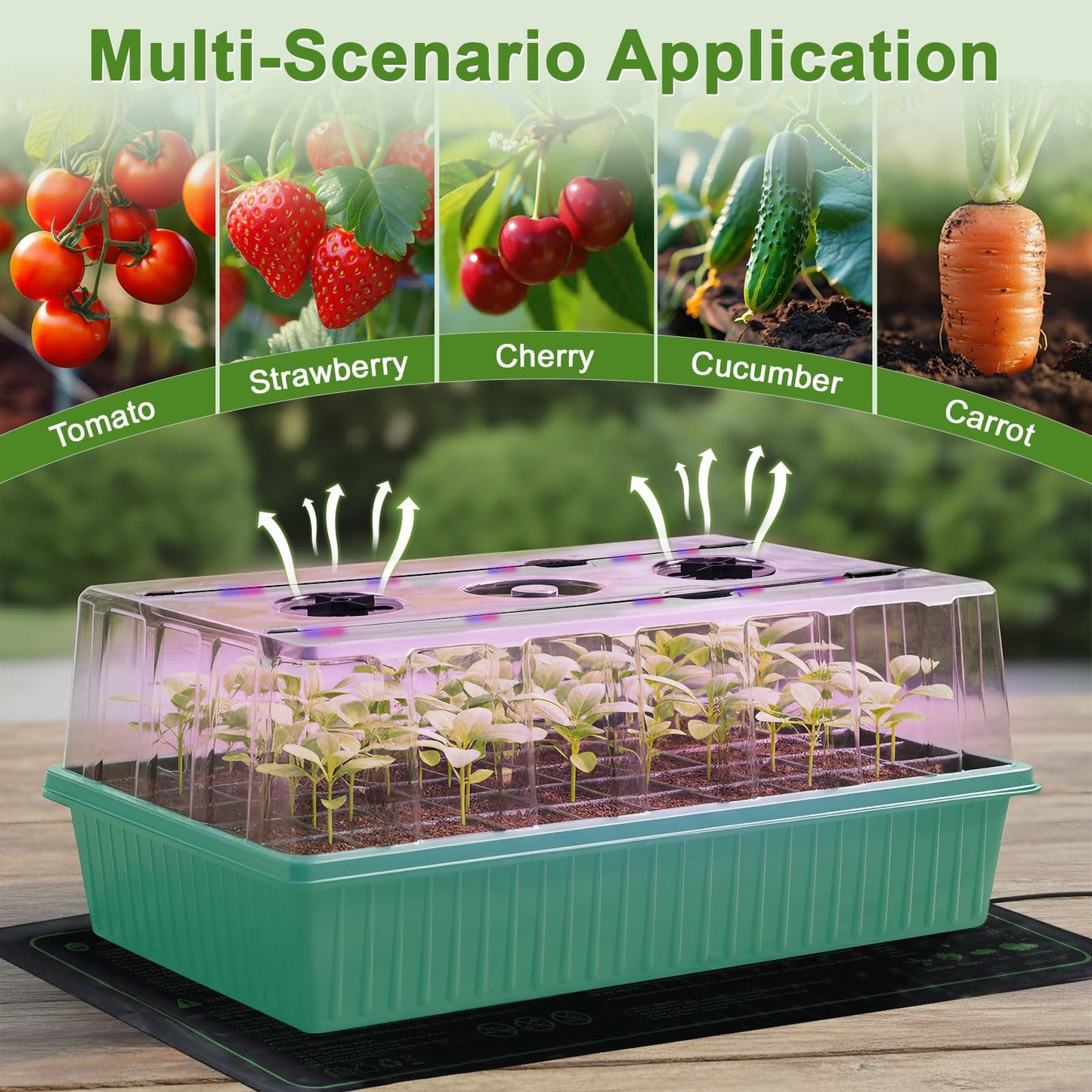 120-Cell Self-Watering Seed Starter Tray with Grow Light, Indoor Seed Starting Kit Trays with Heat Mat, Adjustable Brightness Plant Germination Trays Growing Kit with 4.13" Humidity Dome for Seed Grow