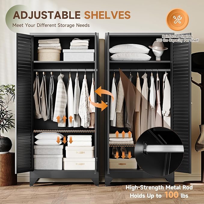 Letaya Armoire Wardrobe Closet, Hanging Rod Clothing Storage Cabinets