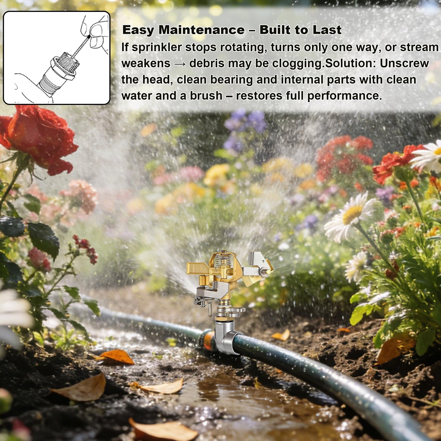 Triumpeek 2 Packs Impact Sprinkler on Spike Base, Heavy Duty Brass Water Sprinkler Head with Aluminum Alloy Stand, Adjustable 360 Degree Large Area Irrigation Sprinkler for Yard Lawn Patio Garden