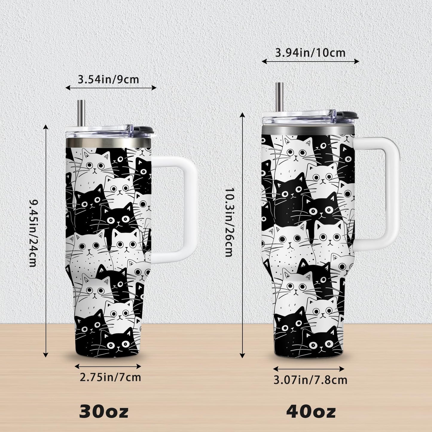 CGMIBAS Cat Lover Gifts, Gift for Cats Lovers Women Men Girls Funny 40oz Black Cats Themed Tumbler Cups with Handle - Everything Is Fine Mug, Christmas Birthday Gift for Black Cat Mom Lady Gifts Cup