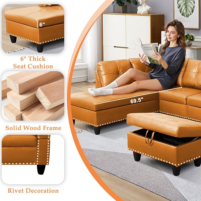 Wakefit Sectional Sofa Couch, Modern 4-Seaters Living Room Furniture Sets