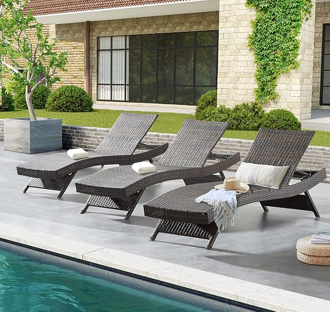 79'' Long Reclining Chaise Lounge Set, Outdoor Wicker Reclining Lounge Chair