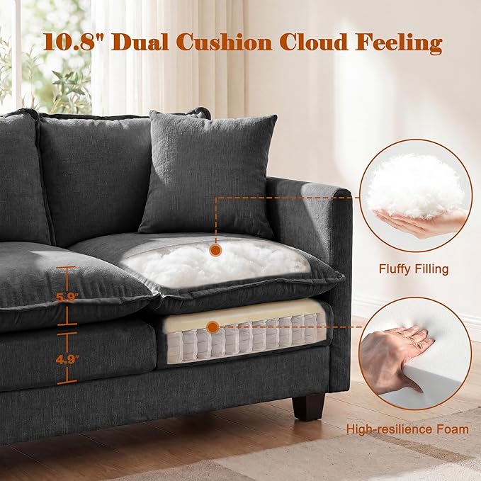 Loveseat Sofa Cloud Sofa Couch 50'', Modern Loveseats 2 Seat Couch 27" Deep Seat