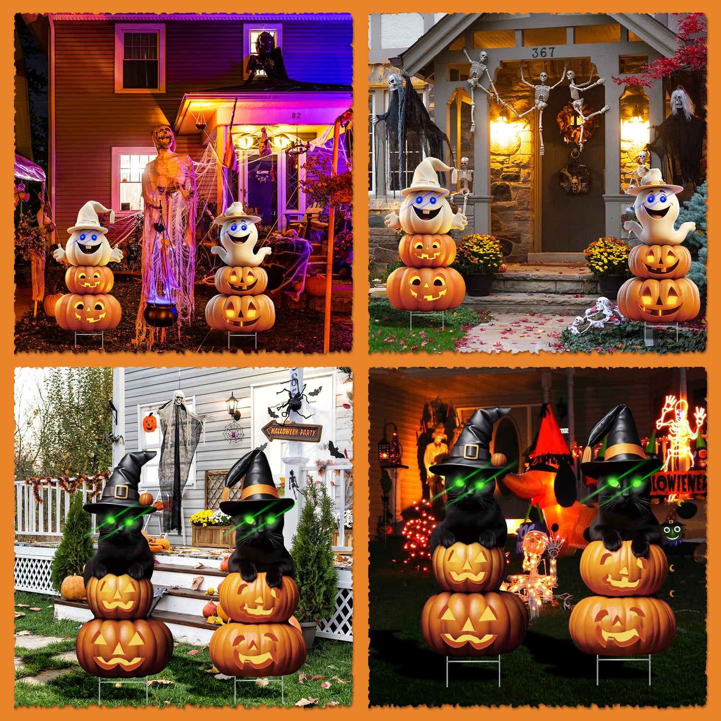 2Pcs 4.0FT Black Cat Halloween Decorations - Plastic Yard Signs With Stakes, Spooky Pumpkin Outdoor Decor, Scary Silhouette With Glow in Dark Eyes for Yard, Lawn, Garden