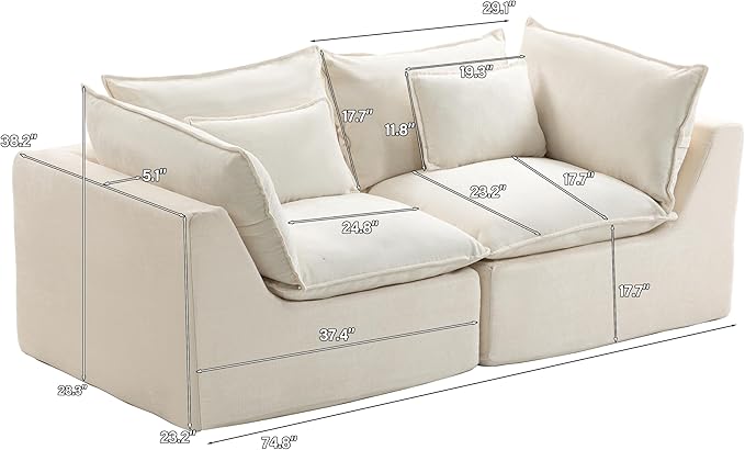 Boneless Loveseat Couch Sectional Cloud Couch Oversized Modular Sectional Sofa