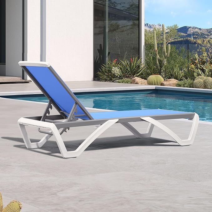 PURPLE LEAF Patio Chaise Lounge Chair Outside Aluminum Plastic Stackable