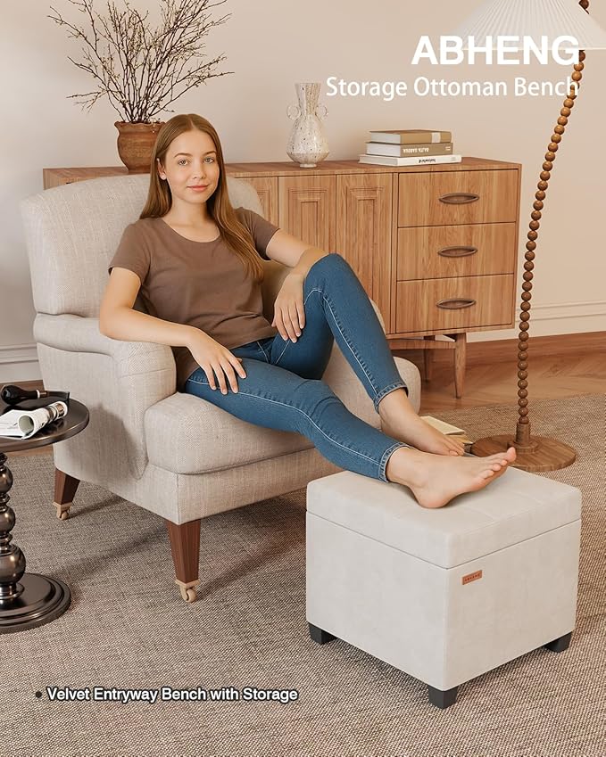 ABHENG Velvet Cover Steel Frame Ottoman