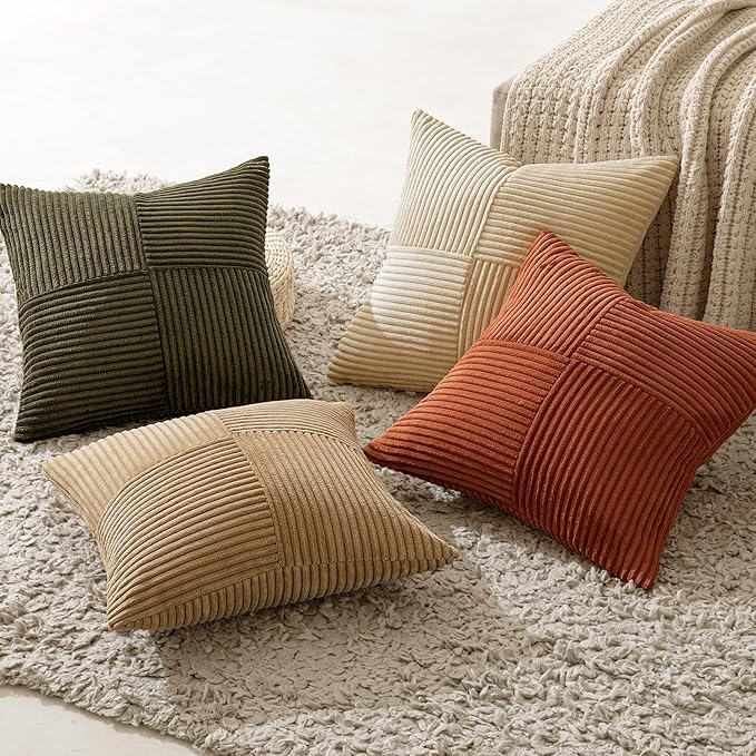 MIULEE Rust-Olive Green Decorative Throw Pillow Covers 18x18 Inch Set of 4 Boho