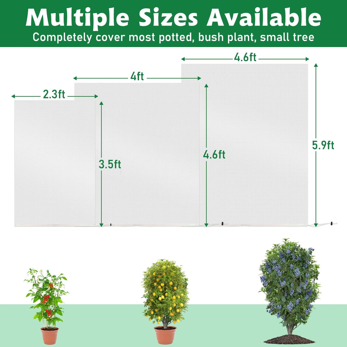 Evoio Bird Netting for Garden Blueberry Bushes Fruit Tree Netting Cover Plant Protection Mesh Bags with Drawstring, 4 Pack 2.3 x 3.5 ft Shrubs Bush Tomato Strawberry Berry Barrier Protectors Net