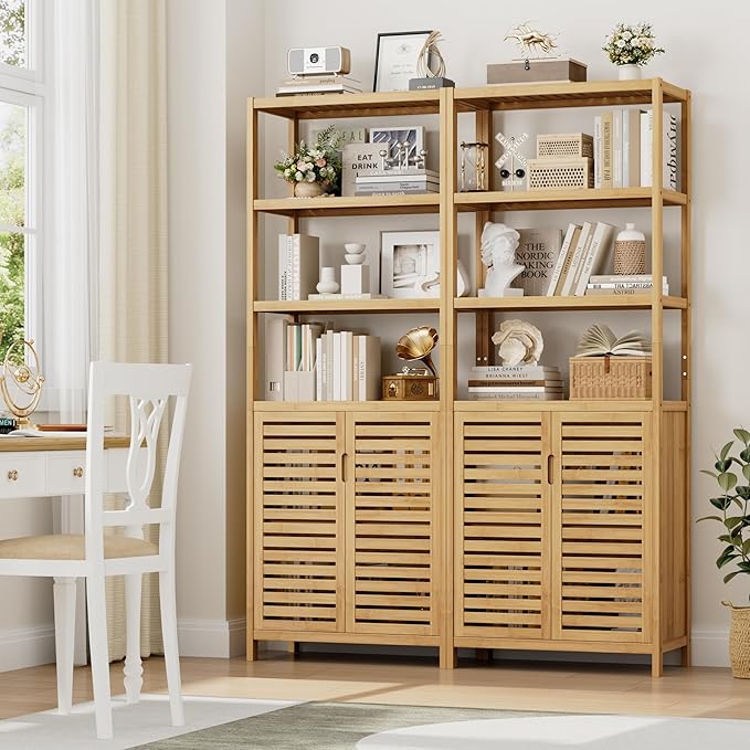 HIFIT 2 Set Tall Shelf Unit Bamboo Storage Cabinet