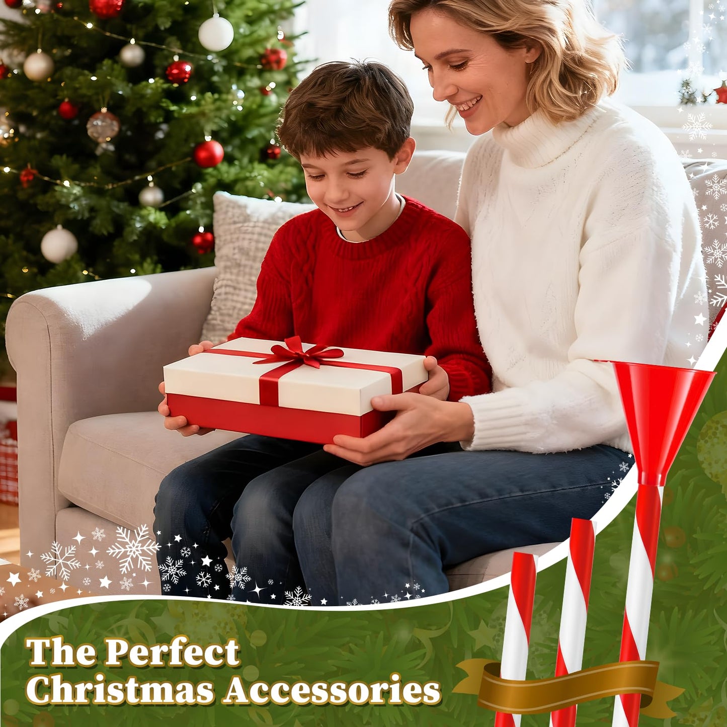 39.3 Inch Christmas Tree Watering Funnel,Red and White Striped Christmas Tree Watering System Device,Long Tree Watering Funnel Spout for Indoor Outdoor Xmas Tree