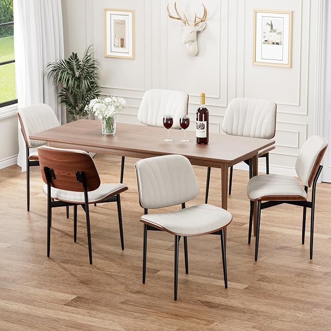 REONEY Dining Chairs Set of 4, Mid-Century Modern Upholstered PU Leather Chairs