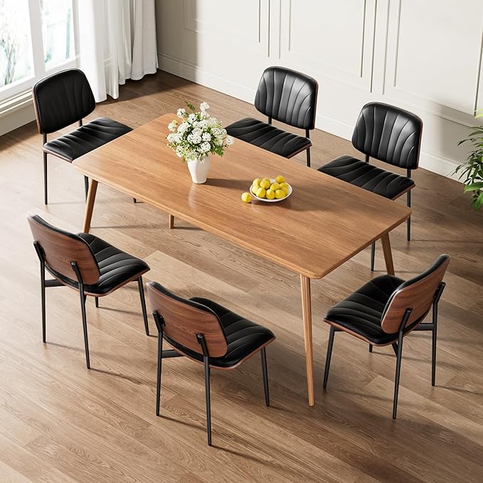 REONEY Dining Chairs Set of 6, Mid-Century Modern Upholstered PU Leather Chairs