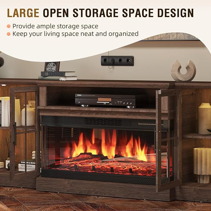 98" Farmhouse TV Stand with 36" Fireplace