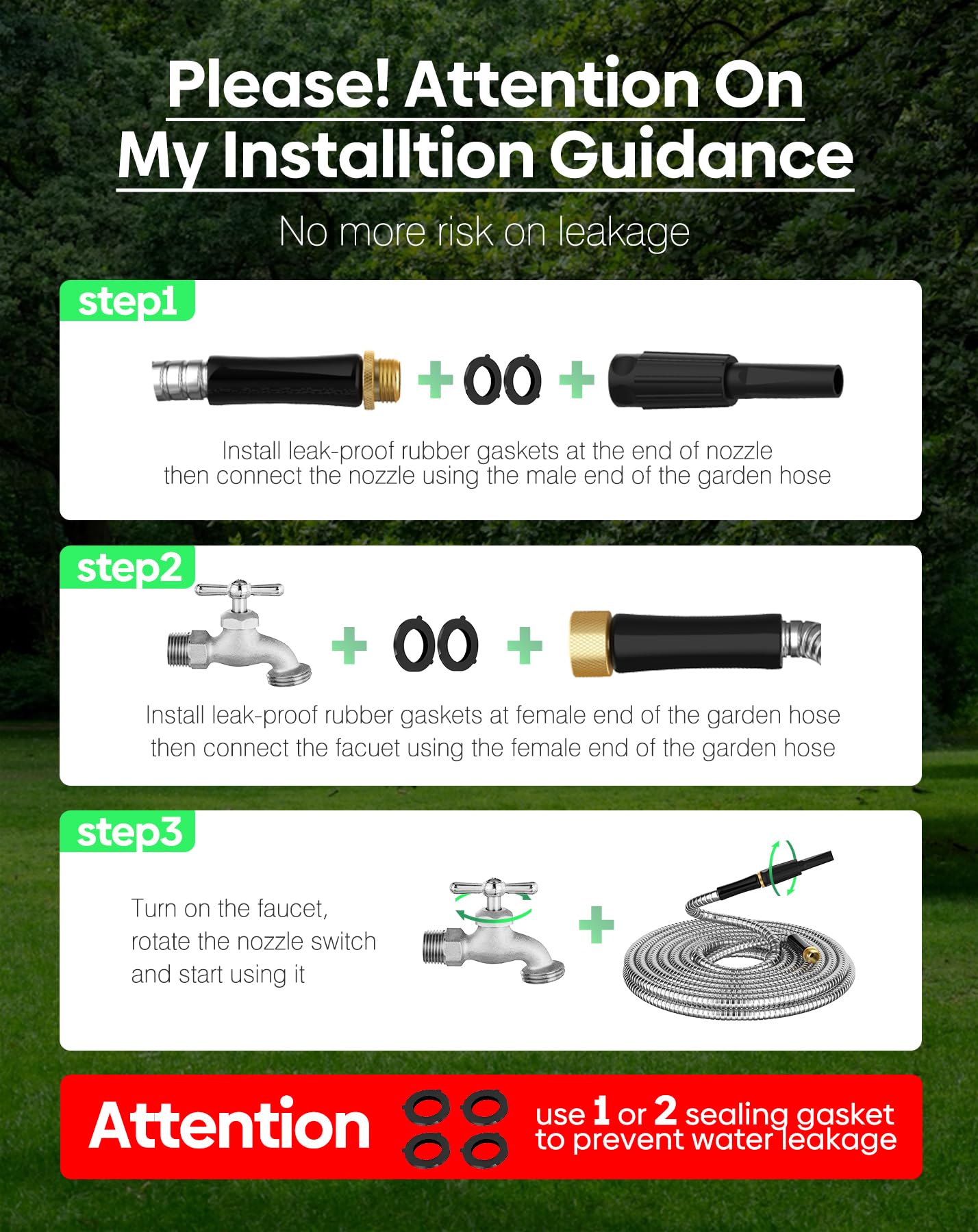 Short Metal Garden Hose 10 ft Connector, Stainless Steel Small Hose Extension Adapter for Hose Reel, Long, Flexible, Lightweight & Heavy Duty Water Pipe, No Kinking Outdoor Water Hose for Yard 10 Feet
