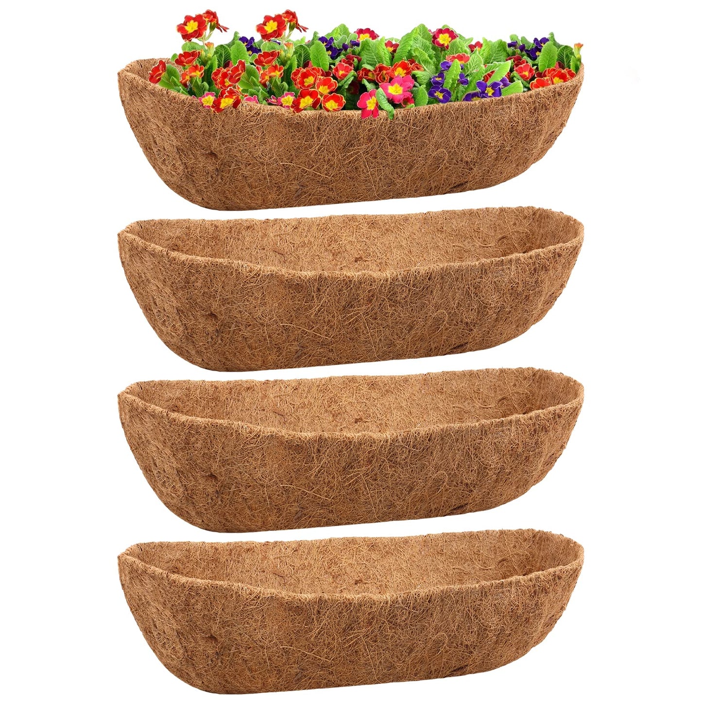 Legigo 4 Pack 24 Inch Natural Trough Coco Liner for Planters- Window Box Liners Coconut Basket Liners, Planter Box Coconut Liner for Window Flower Box Pots, Fence Trough Planter, Wall Planter Basket