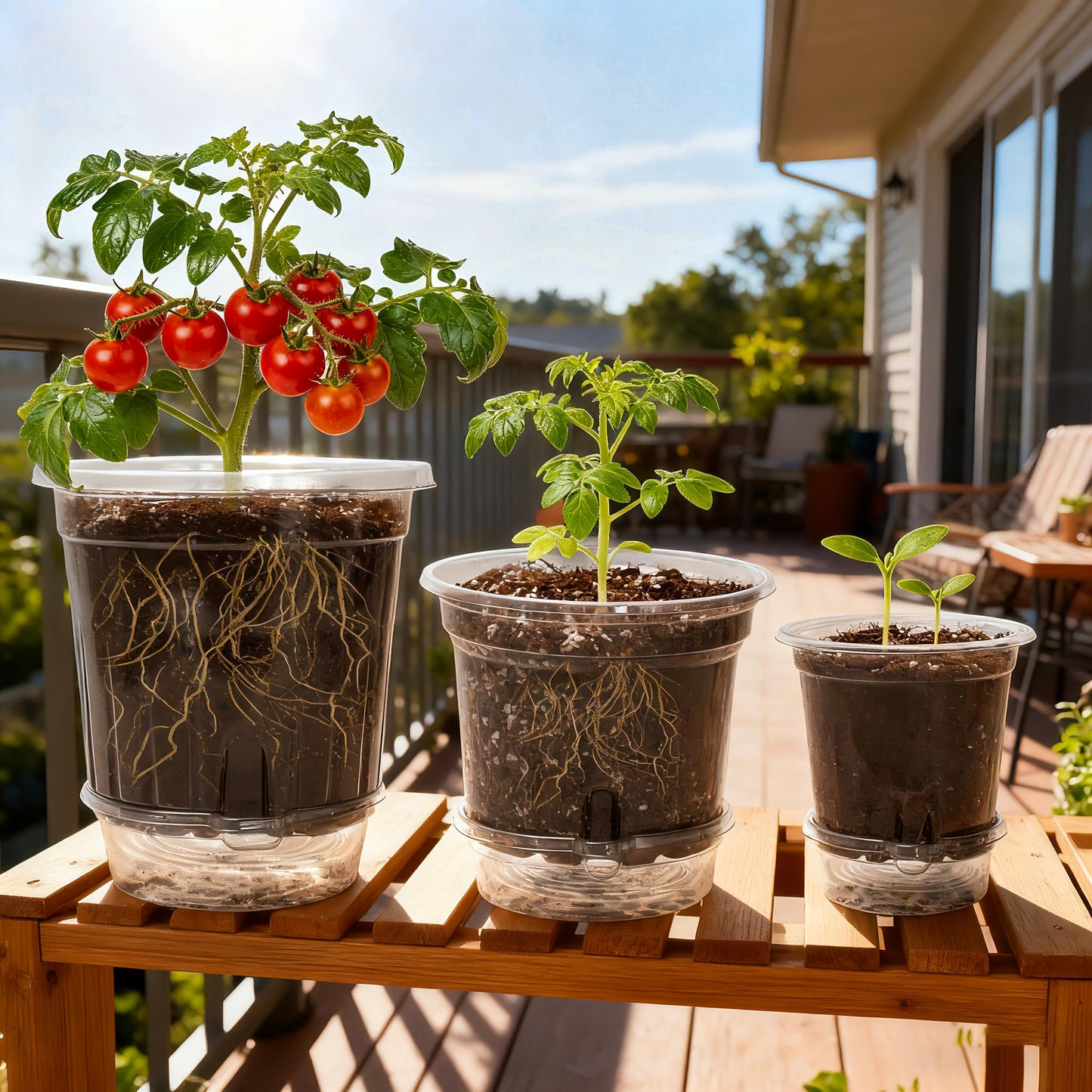 Bluepro 18 Pack 6.5/5/4 Inch Clear Self Watering Plant Pots with Bottom Water Tray & Watering Rope, Transparent Nursery Pots with Drainage for Seedlings, Herbs, and Houseplants