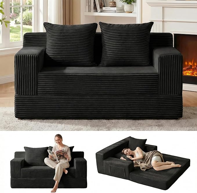 Erament Loveseat Boneless Convertible Sofa Bed, Folding Floor Futon Sleeper