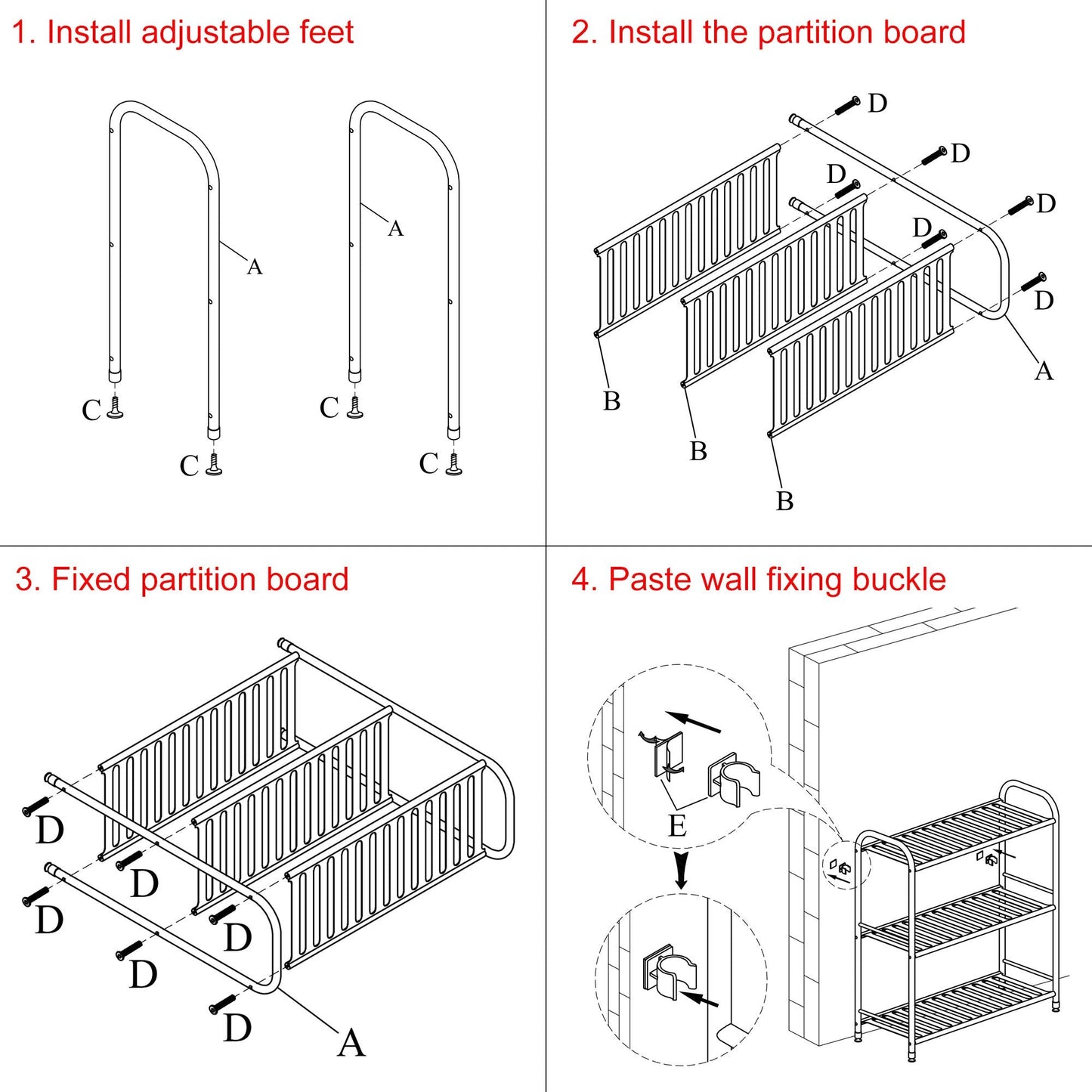 JSB 3-Tier Adjustable Shelving Unit, Heavy Duty Storage Rack Organizer Metal Corner Shelf for Kitchen Living Room Laundry Pantry Bathroom (Black, 3 Tier)…