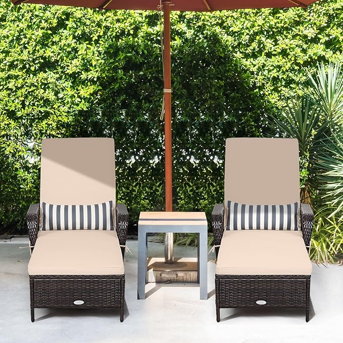 COSTWAY PE Rattan Chaise Lounge Chair, 6 Gear Adjustable Recliner
