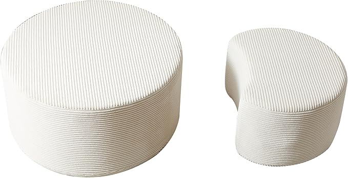 Modern Nesting Coffee Table Set of 2 in Beige, Upholstered Round Living Room