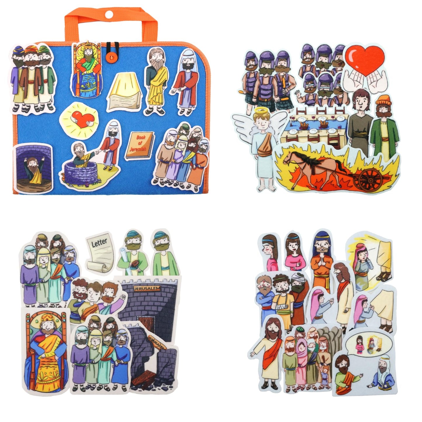 CHEFAN 4 Pack Felt Board Bible Stories Set, Flannel Board Stories,Precut Christian Flannel Graph Bible Toys for Kids, Include Prophet Jeremiah, Elisha and The Syrians, Nehemiah, Jesus Heals The Sick
