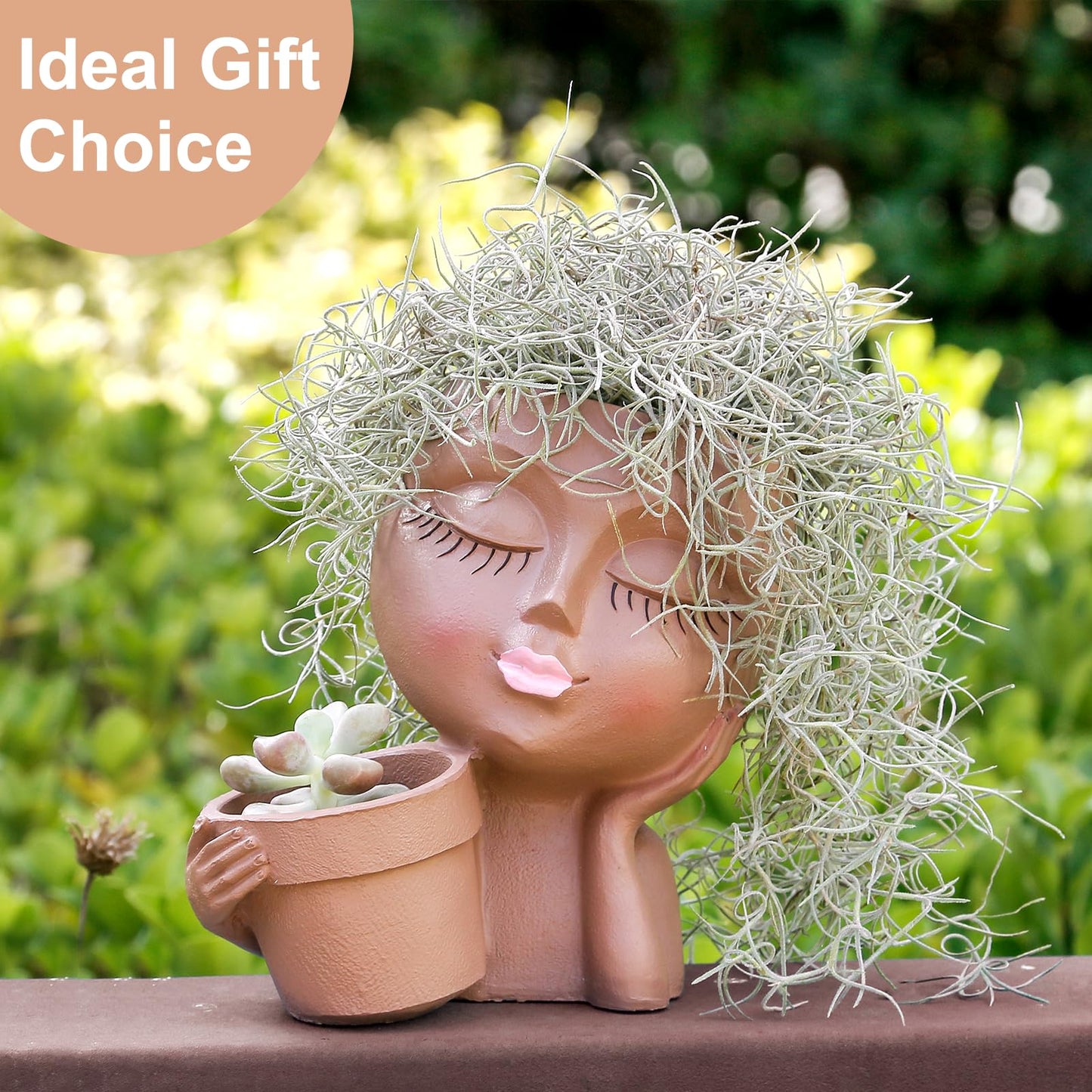 vomiceak Face Planter Pots Head Planters for Indoor Outdoor Plants - Double Plant Pots for Flower Succulent with Drainage Holes - Gift Ideas for Mother (Black Lady)