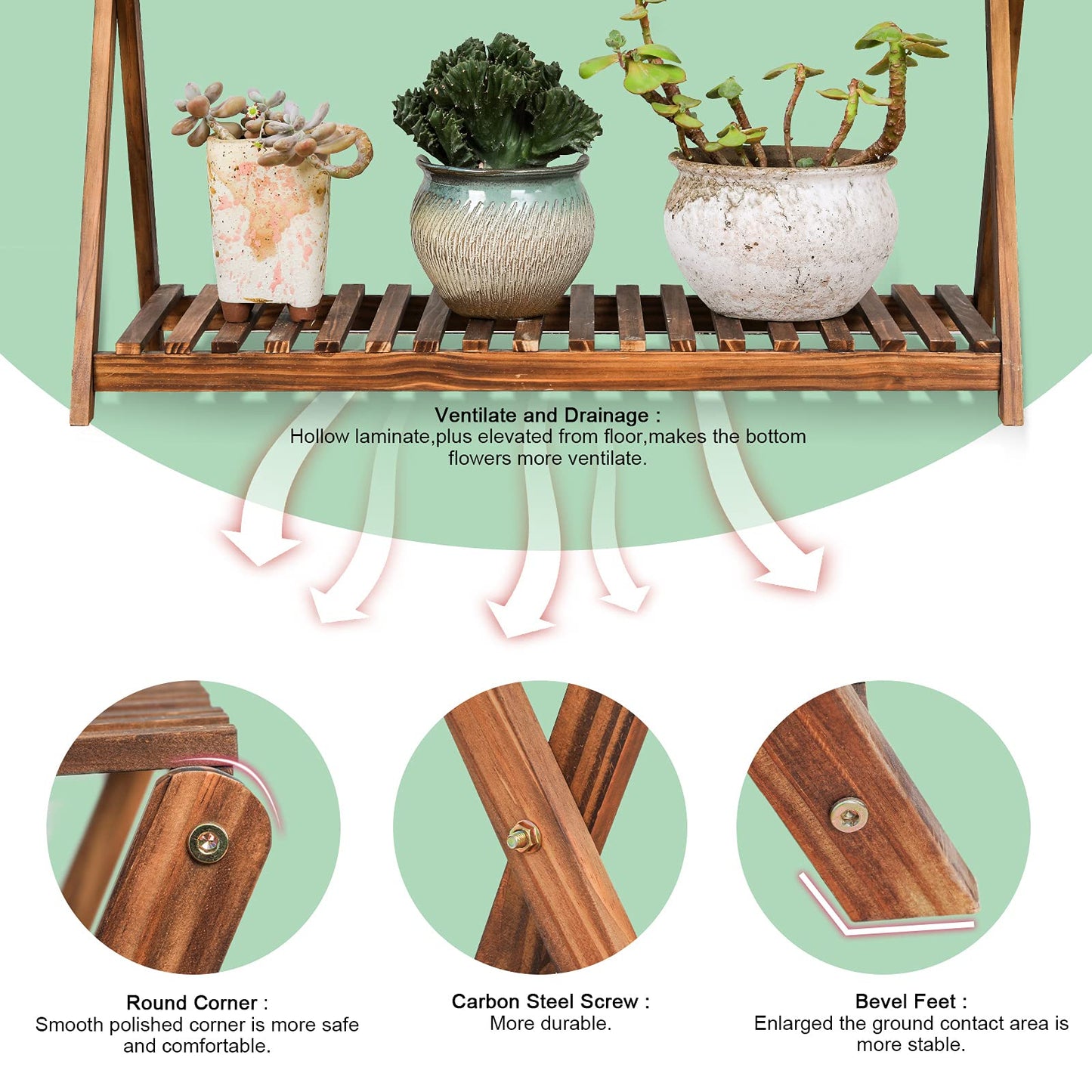 Jotboom Wooden Plant Stand Indoor 2 Tier Narrow Plant Stand Outdoor Plant Shelf Display Rack Corner Flower Rack Stand for Living Room Garden Patio Balcony (X-Cross Design)