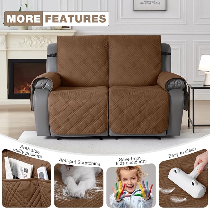 TAOCOCO 100% Waterproof Loveseat Recliner Cover, Non Slip Split Recliner Couch
