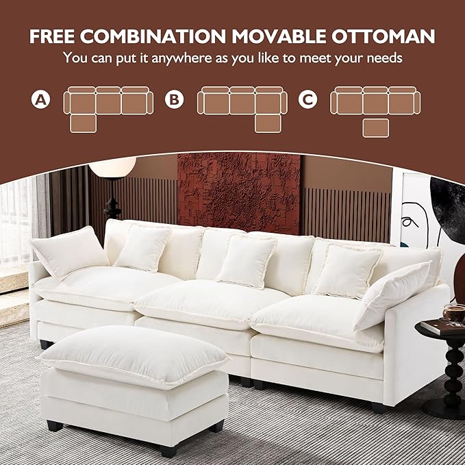 Ihanherry 111.4" L Shaped Modern Sofa Modular Sectional Cloud Couch