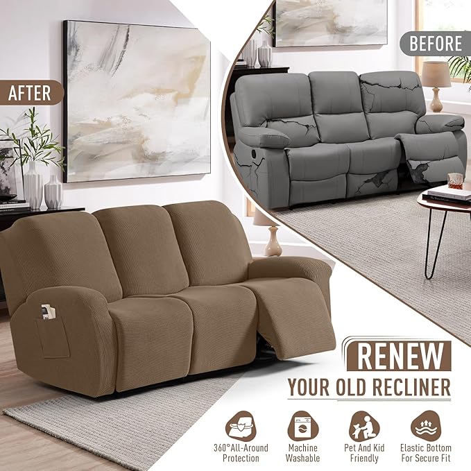 TAOCOCO Recliner Sofa Covers 8-Pieces Stretch Large Couch Covers