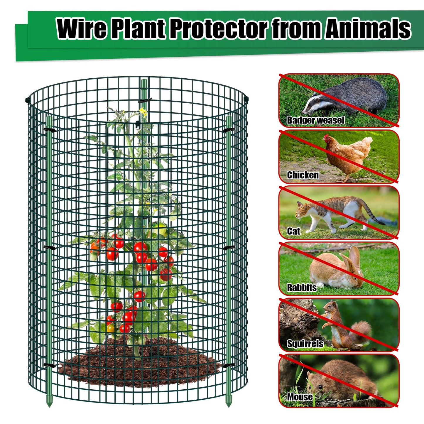 6 Set Wire Plant Protector from Animals - 12"x16" 18Pcs Metal Mesh Plant Cage Covers, Dual Secure with U-Stake & Support, Garden Rabbit Barricade Chicken Wire Cloche for Plants Shrubs Vegetable Flower