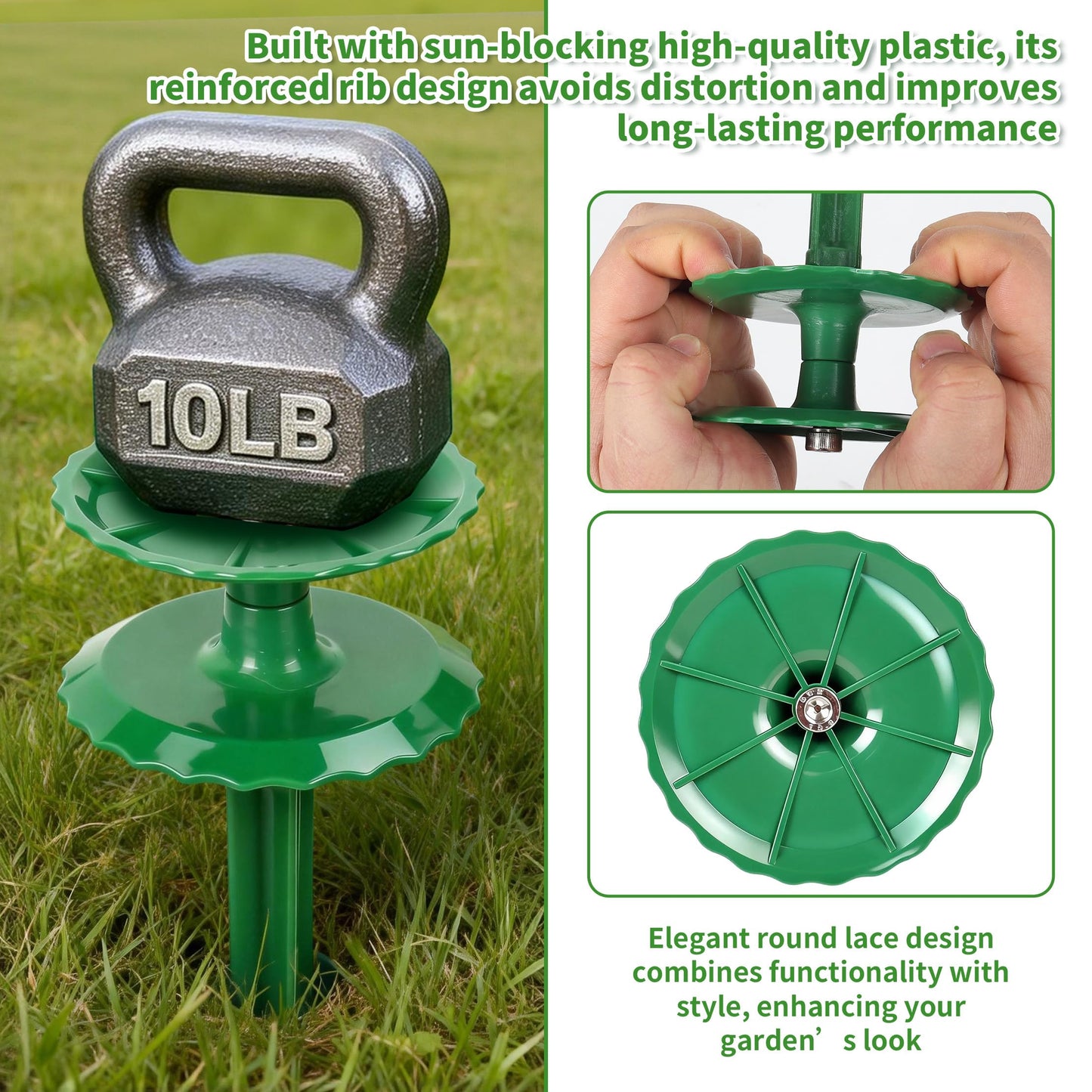 6 Pack 10 Inch Garden Hose Guide Stakes, Upgraded Reinforced Disc, Rotatable Double-Disk Sun Protection Heavy-Duty Plastic Stake, Hose Guard for Yard, Lawn & Flower Bed Landscaping(Green 6Pcs)