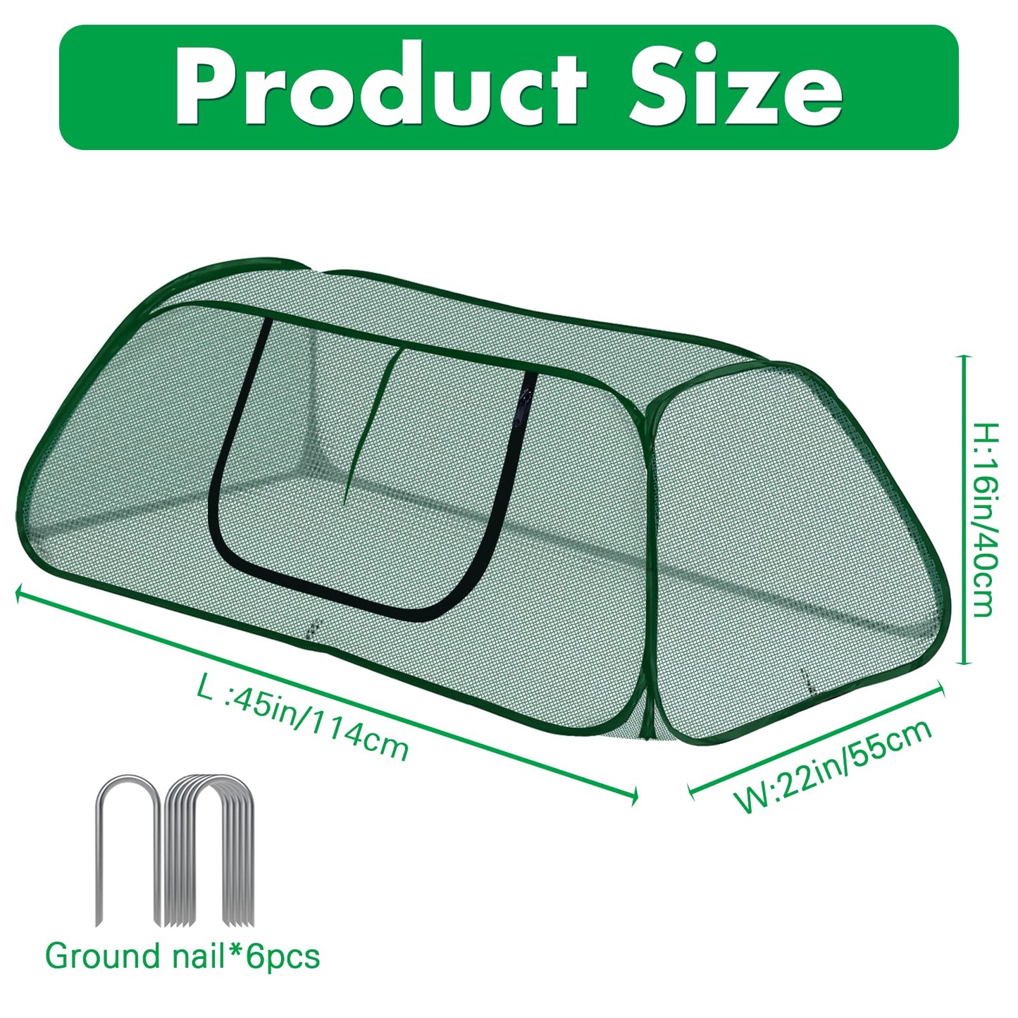 Pop-Up Raised Garden Bed Cover with Zipper Door - 30% Sunblock Garden Netting Crop Cage for Raised Beds, Plant Protector for Vegetables & Seedlings Against Birds, Animals & Insects-45" x 22" x 16"