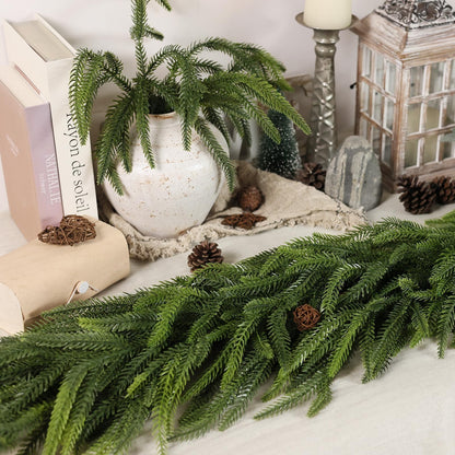 Christmas Norfolk Pine Garlands - 5ft Artificial Garland Faux Green Fake Pine Needles Garland for Fireplace,Table,Window,Stairs,Mante,Holiday Indoor Outdoor Xmas Decor(2PCS)