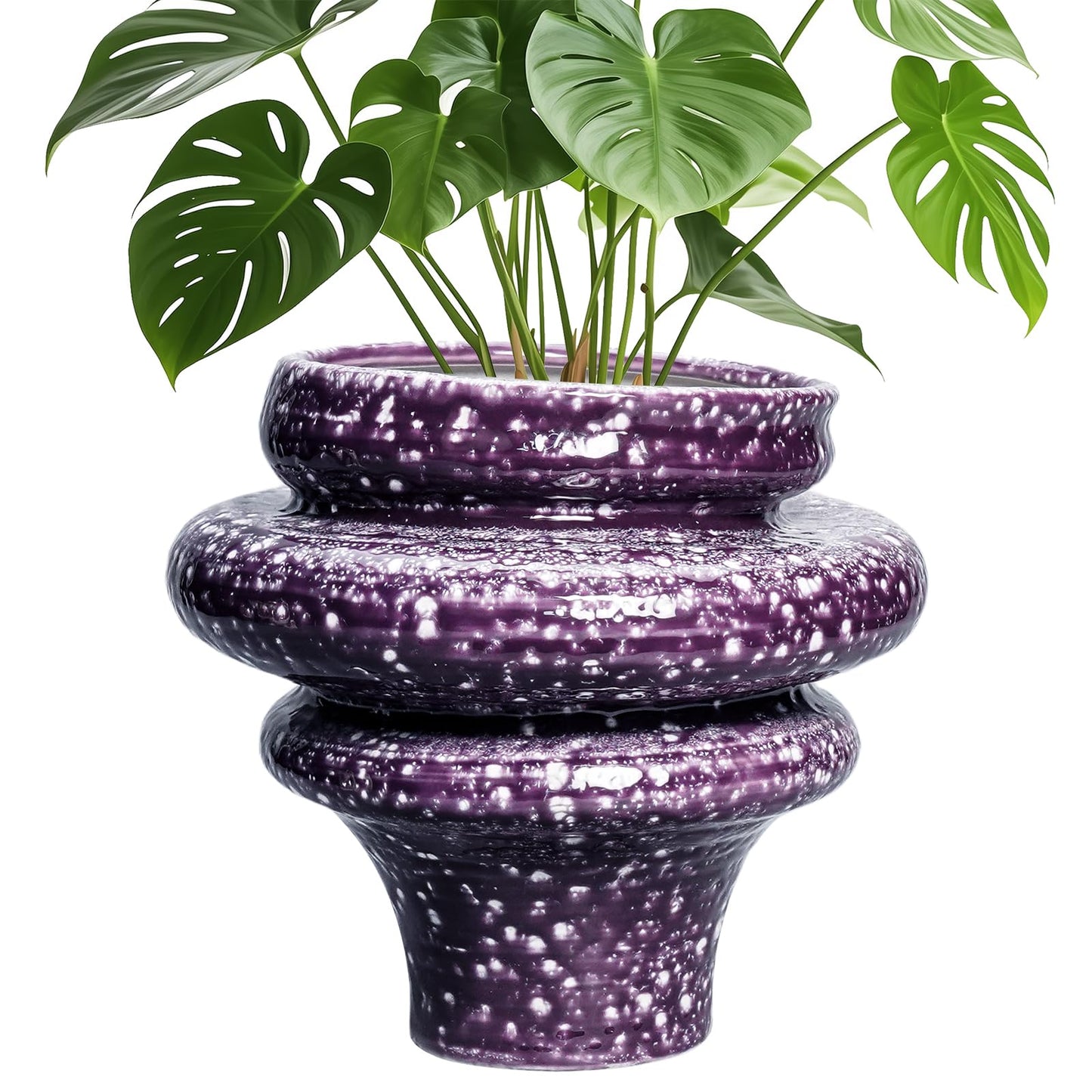 Teagas Ceramic Plant Pots - 11 Inch Ceramic Planters for Indoor Outdoor Plants, Large Unique Flower Pots with Drainage Hole, Decorative Planters, Home Decor, Plants Lover Gifts, Purple
